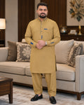 Golden Shalwar Kameez with Blue Detailing - Front View