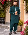 Teal Shalwar Kameez with White Collar Detailing