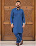 Royal Blue Shalwar Kameez with Silver Detailing - Front View