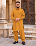 Mustard Shalwar Kameez with Black Embroidery - Front View